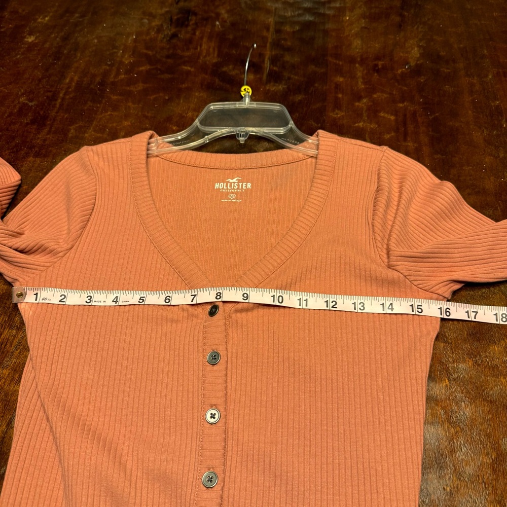Hollister‎ Henley Button Down V-Neck Long Sleeve Shirt Medium Mauve Pink - Picture 11 of 12